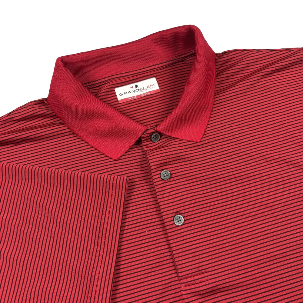 Grand Slam Performance Men's Golf Polo Red w/ Black Stripes XL